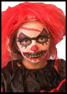 Child gets scary evil clown face painting to match her Halloween costume Queens NYC
