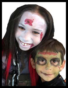 Kids got face painted as zombies at Halloween party in Brooklyn NYC