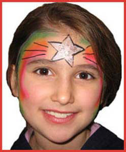 Kid is facepainted with rainbow star for Christmas holiday party entertainment in Bronx NYC