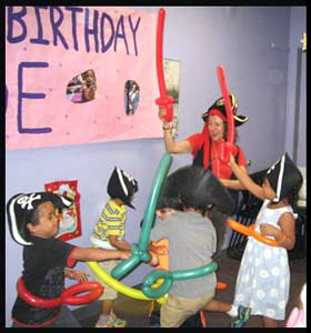 Kids fight enemy pirates at pirate birthday party nyc