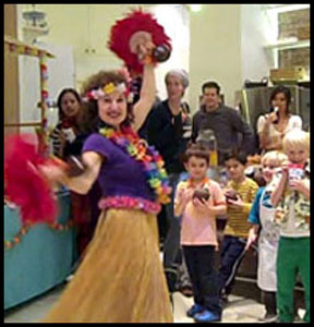Daisy Doodle performing hula dance show at Hawaiian Luau party Brooklyn NYC