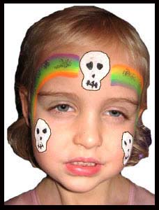 This girl models her Halloween face painting with a rainbow skull crown in Manhattan NY